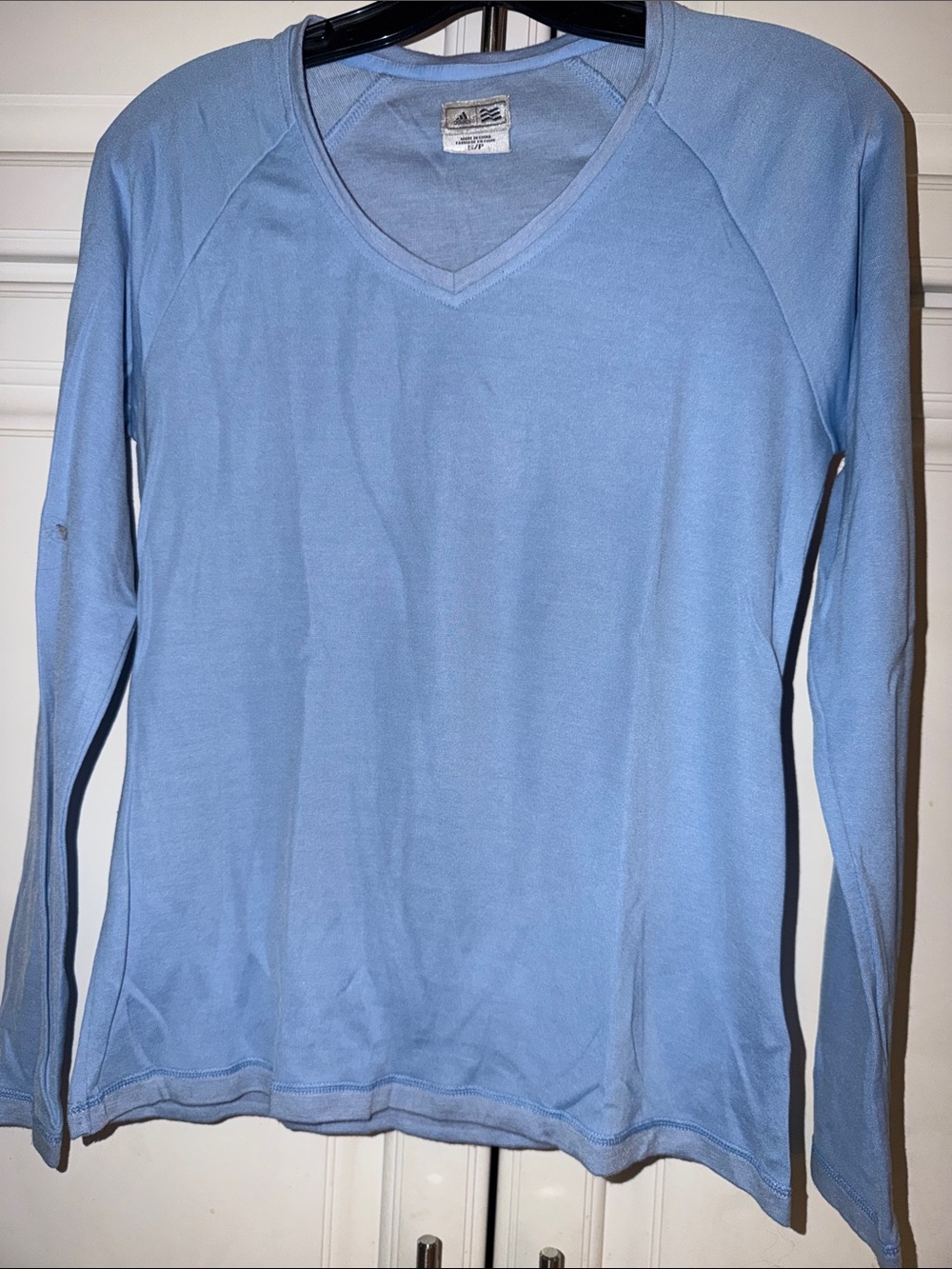 Adidas Light Blue Long Sleeve V-Neck Top